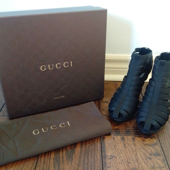 New in Box Gucci Elastic and Suede Isadora Gladiator Booties Sandals Heels 37.5 - Picture 1 of 11